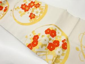 丸文に花々模様織出し名古屋帯